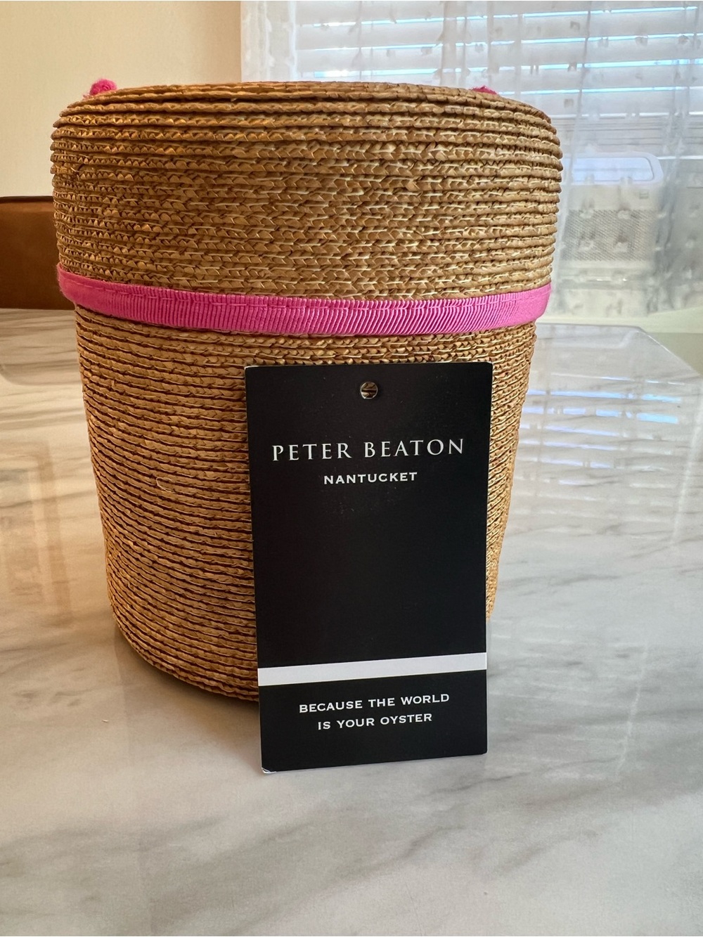 Peter Beaton Nantucket Straw Tote with Pink Trim